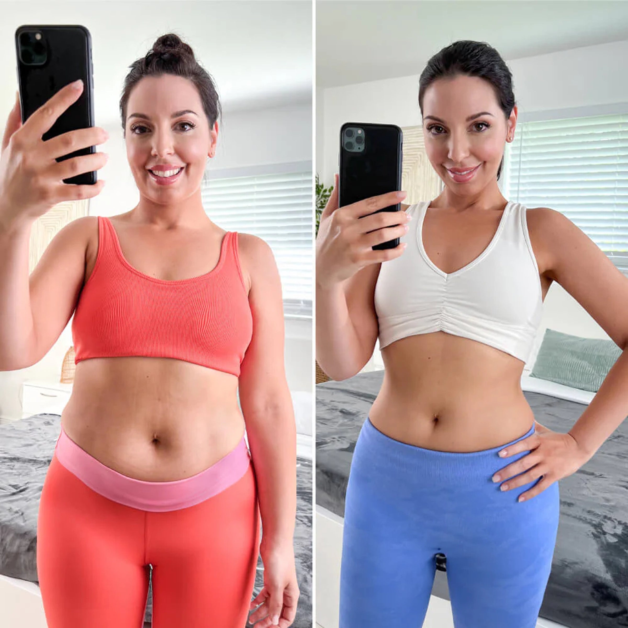 Comparación antes y después de usar Hot Shapers mostrando figura más estilizada